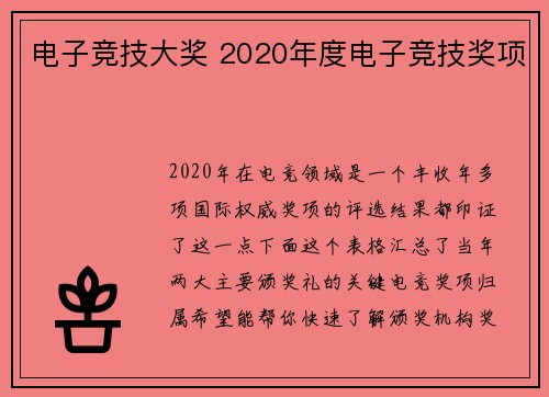 电子竞技大奖 2020年度电子竞技奖项